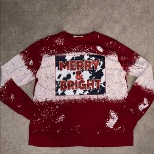 Shimmery Merry & Bright Red and White Women's Sweatshirt- size XL, EUC
